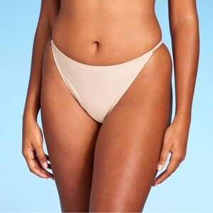 Shade & Shore Women's Low-Rise Ultra Cheeky Bikini Bottom Tan Shine medium nwt
